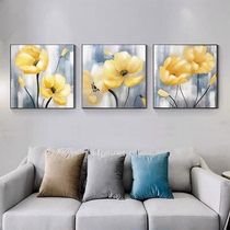 Living room hand-painted triptych light luxury sofa background wall oil painting flower mural Modern simple dining room hanging painting atmosphere