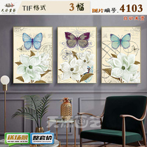 American country nostalgic oil painting flower butterfly combination decorative painting triple material HD Gallery Butterfly joint painting