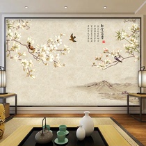 Custom bamboo wood fiber integrated wall panel modern new Chinese TV background wall living room study flower and bird decorative guard
