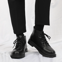 Leather martin boots men's high-top leather shoes winter plus velvet English style retro increased black low-and medium-top short boots