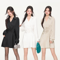 Autumn asymmetrical satin dress temperament elegant skirt woman