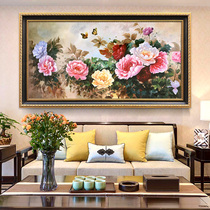 New Chinese hand-painted living room peony European oil painting background wall decoration mural flowers blossom rich bedroom restaurant hanging painting