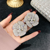925 silver needle European and American fashion exaggerated diamond rose petals temperament Net red luxury diamond earrings earrings