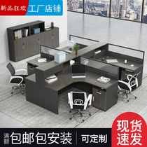 Staff office table and chairs combination T type double finance table cross screen 4 people with high cabinet Hangzhou furniture