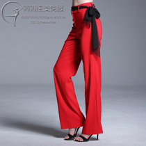 2021 new modern dance suit Latin dance national standard dance double-breasted silk belt wide leg pants streamers adult womens clothing