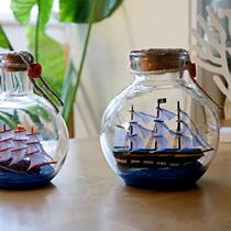 Bottle boat model ornaments sailing boat wooden handicrafts small black pearl indoor wine cabinet decoration crystal ball