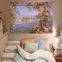 ins fresh background cloth Mediterranean rose oil painting bedroom bedside hanging cloth rental decoration wall tapestry large