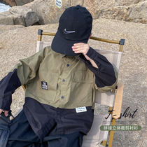 Lacquer Number Scout Boy jacket Spring-autumn-style baby shirt Long sleeves 2022 Children splicing blouses Han version Ocean Gas Tide