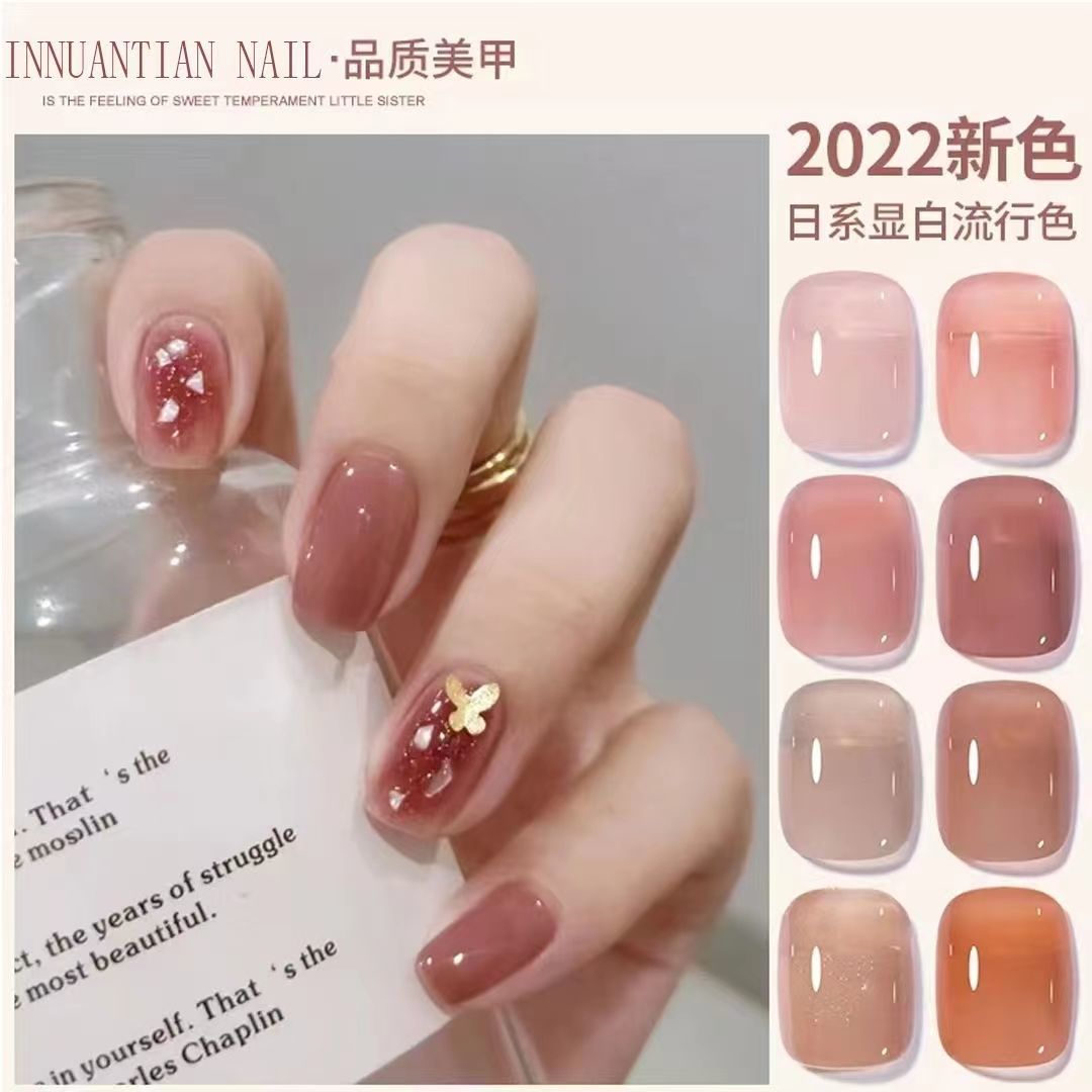Nail polish ice transparent pink nail polish glue 2022 new jelly jade nail polish popular rose bean paste pink