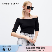 Miss Sixty2022 Summer new stitch sweatshirt woman straight shoulder pearl hollowed-out blouses 6W2RJ5020000