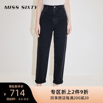 Miss Sixty2021 spring new jeans womens high waist loose straight black cotton
