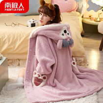 Coral velvet pajamas womens autumn and winter gowns long plus velvet padded 2021 New flannel morning gown home clothes