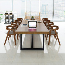 Company meeting table Wrought iron long table Multi-person training desktop computer desk Simple solid wood outdoor table and chair