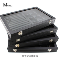 Large puleather jewelry storage box transparent glass covered large capacity medium ear ring box ring earring stud display box