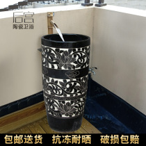Simple new Chinese European style column wash basin ceramic outdoor antique balcony outdoor courtyard floor washbasin
