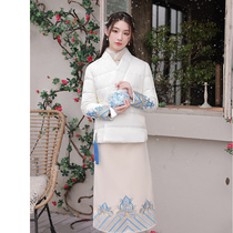 Chinese style down jacket cheongsam coat white winter plus velvet padded cotton-padded jacket warm embroidery Tang suit with female winter