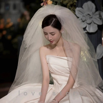Head yarn bridal main wedding dress 2021 new multi-layer hot drill puffy gauze long tail yarn wedding wedding dress headwear
