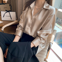 Stunning plus points can be sweet in autumn 2021 New champagne satin fashion shirt blouse thin model
