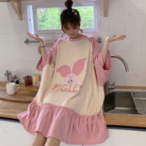 Sleeping Skirt Woman Summer 2022 New Pure Cotton Girl Sleepwear Big Code 200 Catty Of Cute Thin Pregnant Woman Sleeping Dress