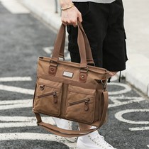 mk Ifashion retro mens bag shoulder messenger bag canvas business mens handbag briefcase computer bag