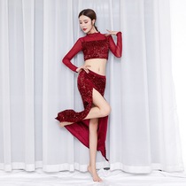 Belly Dance Practice Suit 2021 Autumn and Winter Long Sleeve Dance Performance Costume Heavy Industry Sequins Set Long Skirt