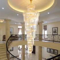  European-style duplex building chandelier Luxury villa hollow living room LED crystal lamps Simple modern staircase lighting