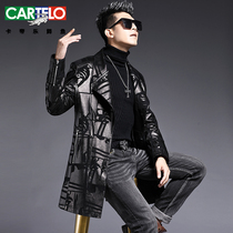 Crocodile Haining leather leather clothing mens slim windbreaker leather jacket sheepskin medium long hunting gilded motorcycle suit