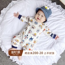  Net red newborn baby spring and autumn one-piece baby autumn clothes Long-sleeved pajamas bag fart clothes pure cotton romper climbing clothes