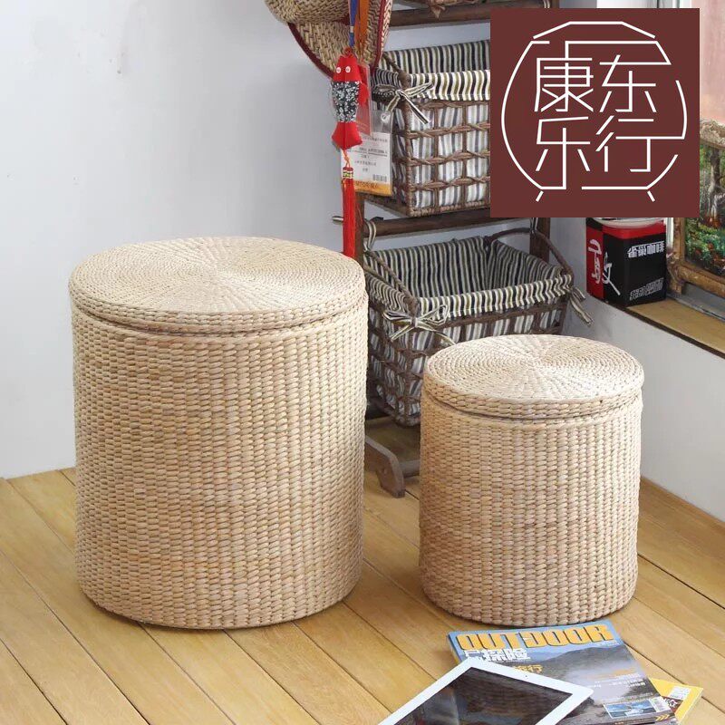 Pu grass new grass-made shoes and stool storage stools can sit people have a cover to organize the storage box sofa stool resting footstool large