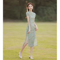 Improved cheongsam summer 2021 new retro Republic of China style elegant summer old Shanghai dress long young