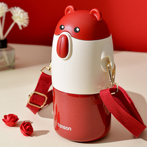 Childrens thermos cup with straws water Cup inclined across boys kindergarten Primary School students portable kettle girls baby autumn and winter