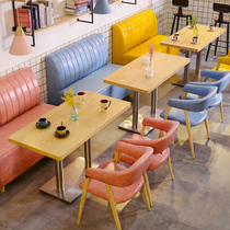 Milk tea shop table and chair Cafe Simple and fresh Western restaurant Burger dessert shop wall solid wood sofa deck combination