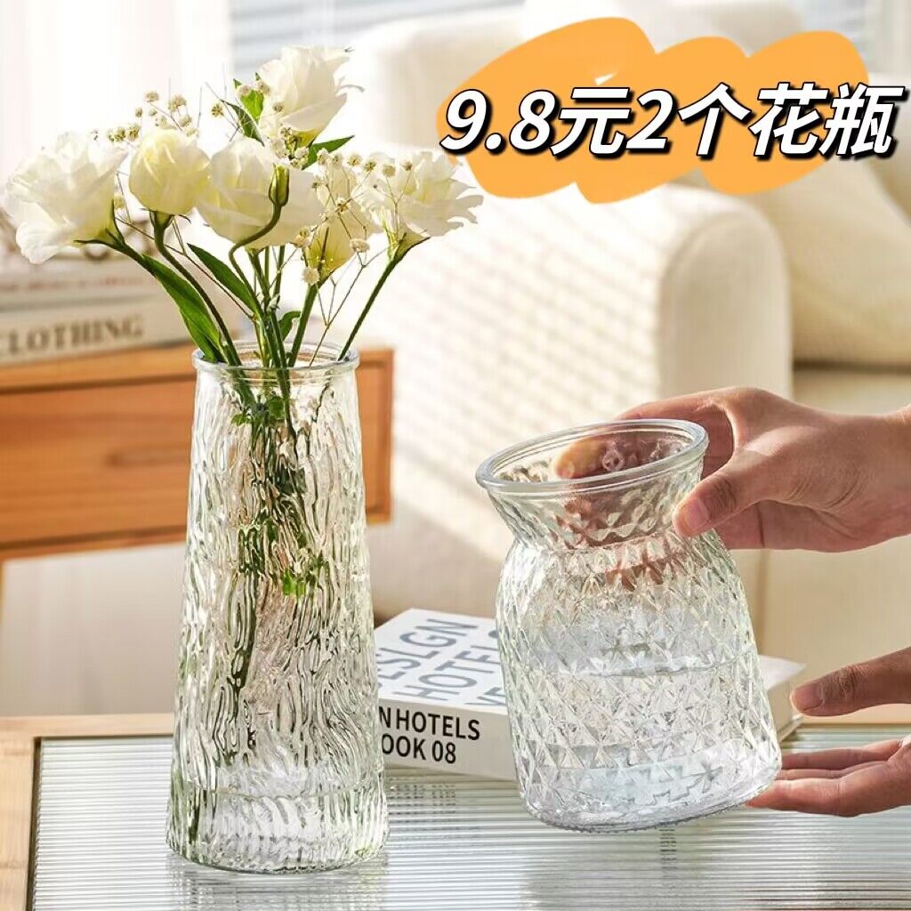 Simple modern European style creative glass vase transparent water flower arrangement rose lily Dracaena sanderiana table decoration