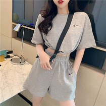 2021 new sports leisure suit women slim slim pure cotton fashion summer short-sleeved T-shirt shorts two-piece set tide