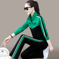 Leisure set women spring and autumn 2021 new fashion tide stand collar sweatshirt wide leg pants sportswear slim two-piece set