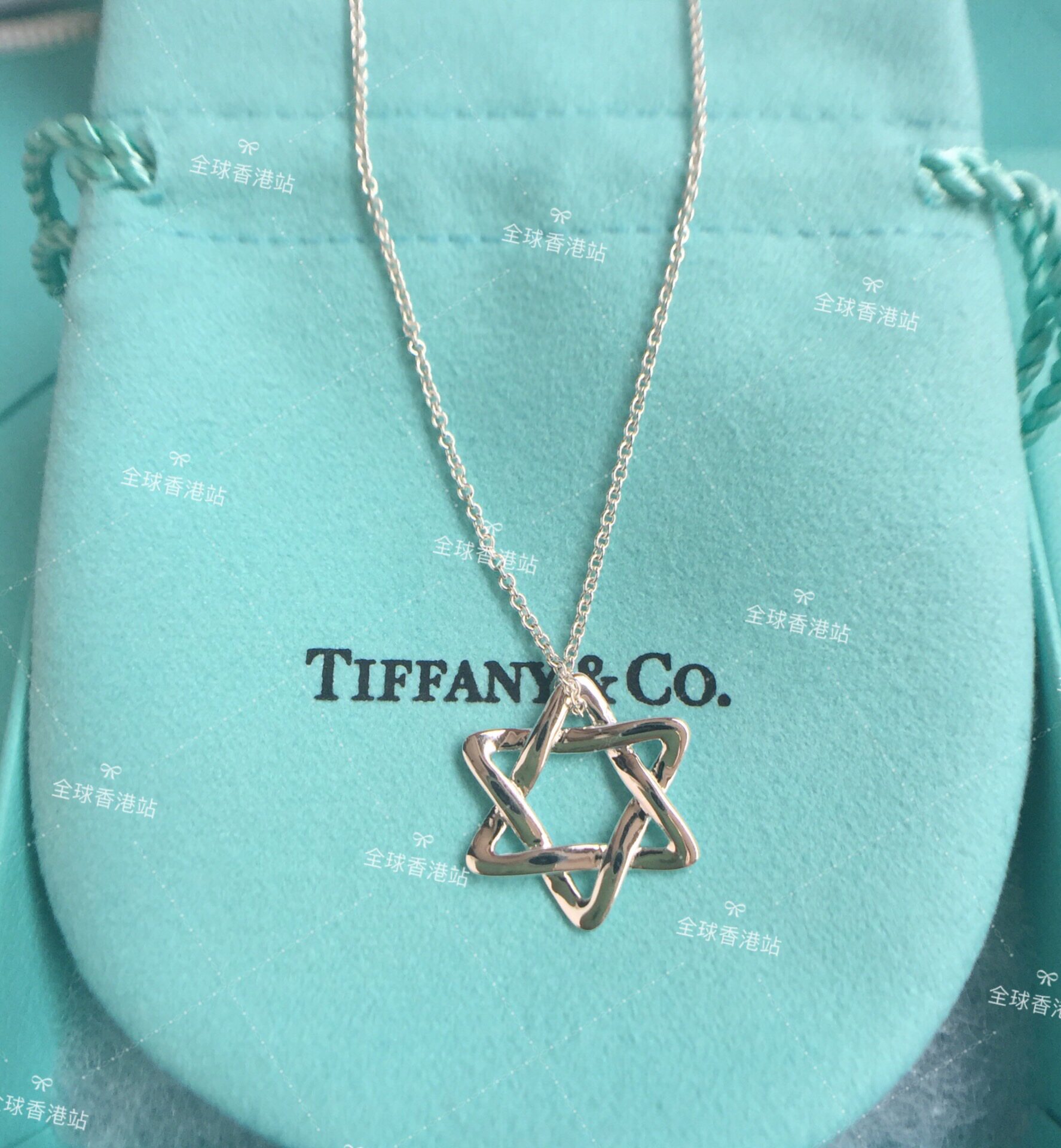香港代购tiffany蒂芙尼六芒星纯银吊坠925锁骨情人节毛衣链项链