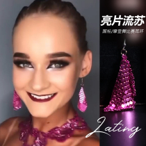 Latin dance earrings sequined tassels national standard dance competition earrings black pool professional dance performance long Latin earrings