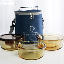 Heat-resistant glass lunch box set for office workers with rice microwave oven special insulation bag portable lunch box fresh Bowl