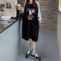Plus size plus size maternity dress Spring and Autumn Sweater long color hooded cotton long sleeve dress 200kg