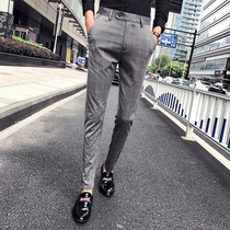 Slim plaid trousers mens casual business formal wear summer thin trend Joker small foot suit trousers nine points