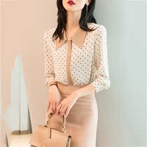 Canary Kisse apricot polka dot shirt female autumn doll collar slim slim long sleeve age reduction Joker Foreign color top