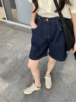  Tide brand summer plus size womens dark blue denim shorts fat sister plus fat plus high waist thin casual five-point pants