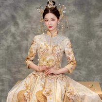 (golden edge)Chinese wedding dress 2021 new Xiuhe dress bride summer dragon and phoenix coat wedding dress wedding dress female