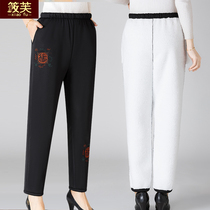 Lamb cashmere mother autumn and winter plus velvet thick long pants grandma dress middle-aged and elderly women wear warm cotton pants