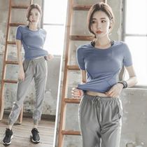 Yoga dress womens two-piece summer exercise running quick-dry top breathable slim Sportswear net red fitness set