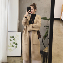 Pregnant women autumn fashion wild wear long cardigan sweater coat large size Korean version of thick knitted sweater autumn and winter