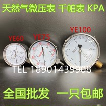 Shanghai YE60 YE75 YE100 membrane box pressure gauge kPa natural gas 25 40kpa Hangzhou Fuyang East Asia
