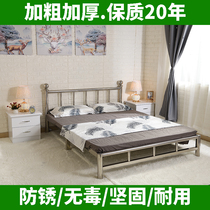 Stainless steel bed Wrought iron bed 1 5m1 8m Modern simple European double bed rental house Steel wooden bed shelf 304