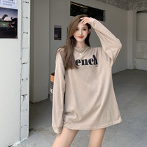 Pregnant womens spring and autumn tops female Hong Kong style letters ins Super fire tide long sleeve pregnant womens T-shirt autumn thin