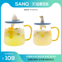 Sanasa Pottery Society Super cute heat-resistant glass Couple mug Childrens office cup with lid with handle